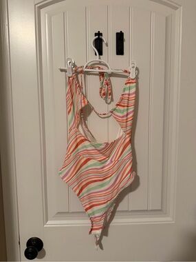 Princess Polly Striped Halter Bodysuit in Orange, Pink & Mint